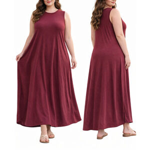 misslook Womens XXL Burgundy Sleeveless Swing Dress Flowy Maxi Casual Plus Size